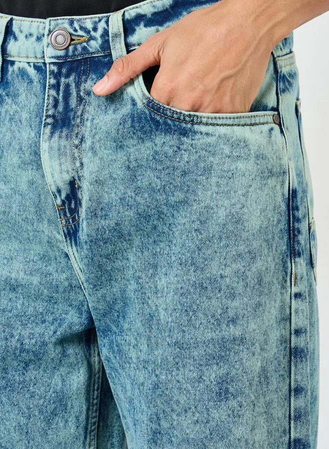 Styli Men Light Blue Acid Wash Oversized Jeans